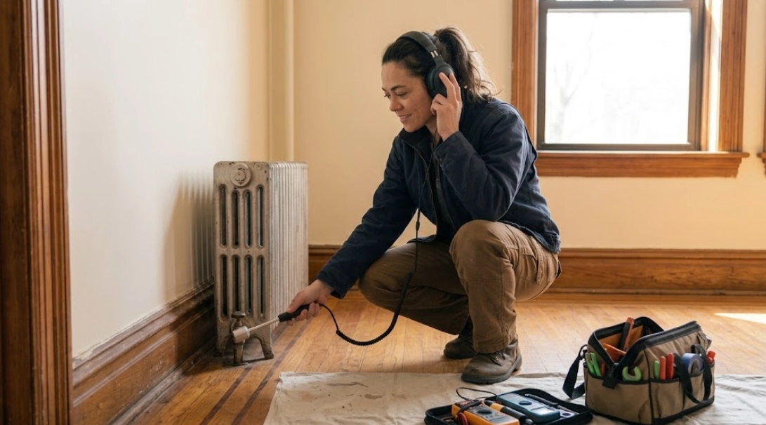 Acoustic and electronic hidden water leak detection equipment in Financial District Manhattan apartment