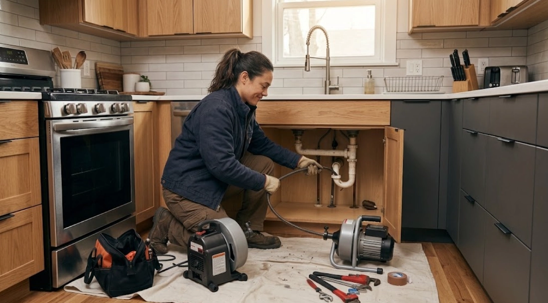 Kitchen sink and residential drain cleaning service in Financial District Manhattan apartment